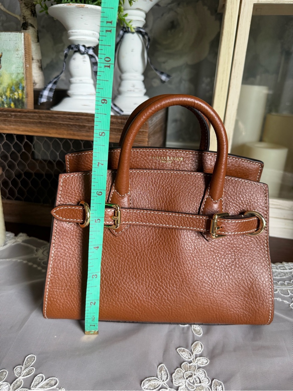 NWOT Fairfax & Favor Town and Country Tan Micro Top Handle Leather Bag Purse - Picture 8 of 10